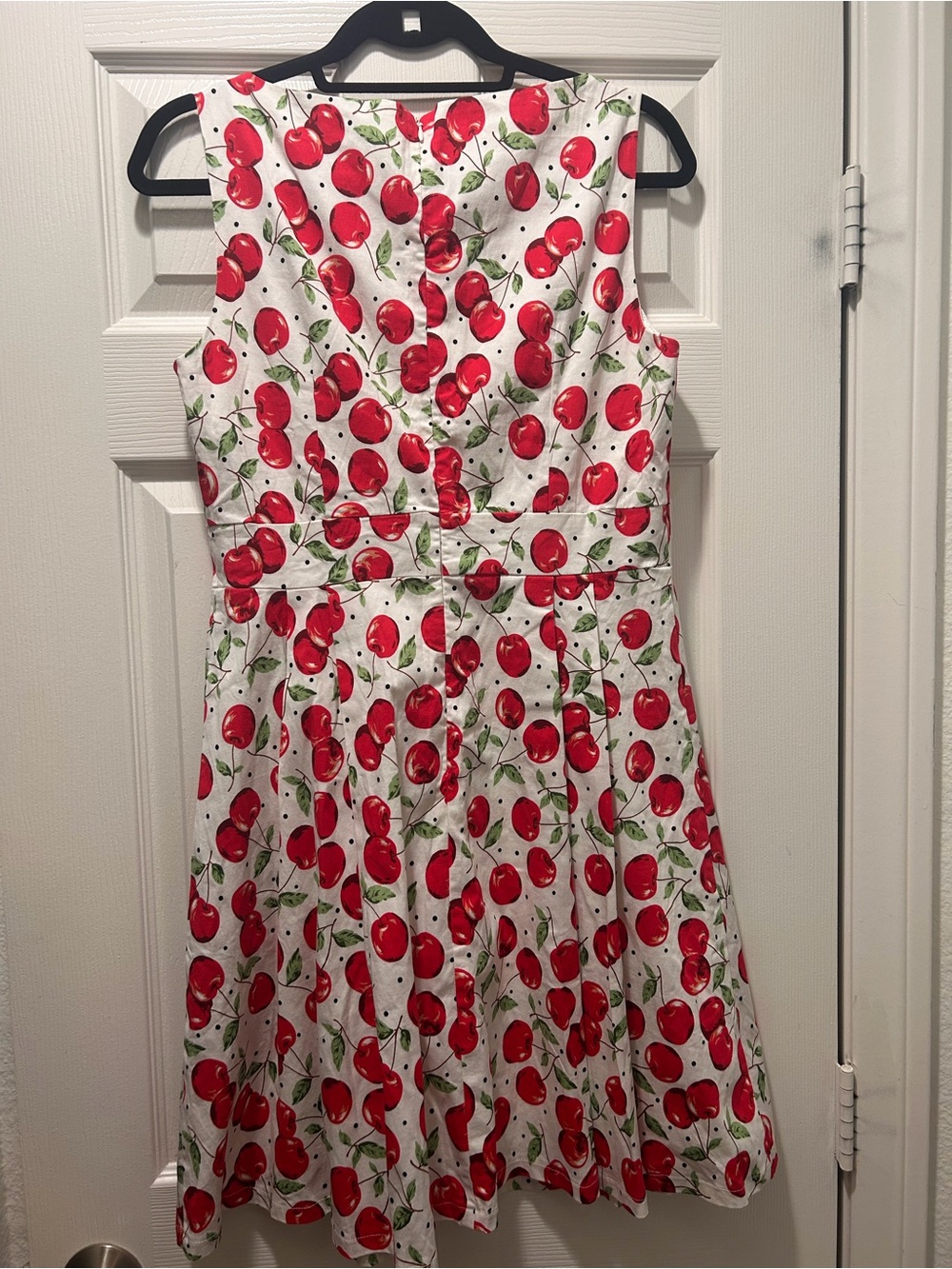 🍒☀️🍒Melissa White Midi Red Cherry Print Dress 🍒☀️🍒 - Picture 4 of 12